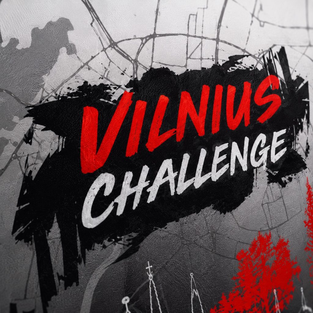 VILNIUS CHALLENGE logotipo detalė ant marškinėlių audinio