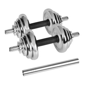 Reguliuojamų chromuotų hantelių rinkinys lagamine su grifu Rebel Active 20 kg